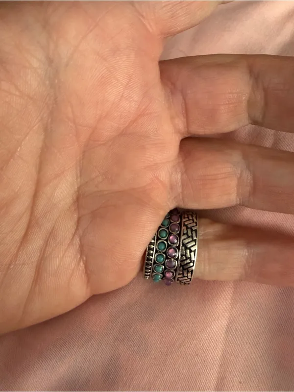 Sterling-Style Purple & Turquoise Stacking Ring Set of 4 - Image 4
