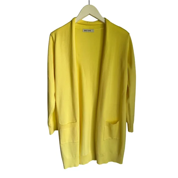 Grace Karin Yellow Open Front Cardigan Small Long Sleeve Lightweight Sweater - Image 5
