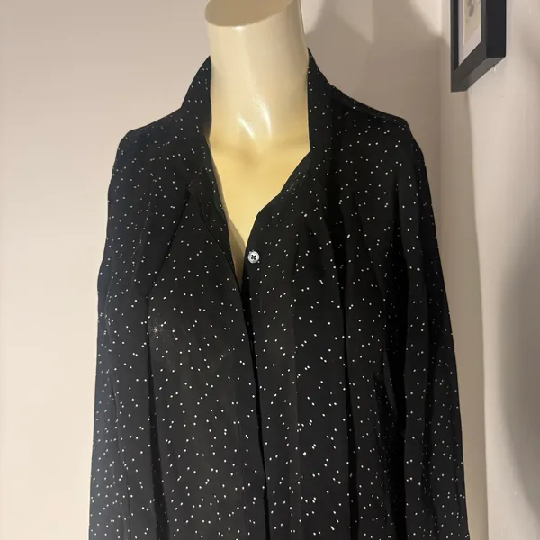 Banana Republic Size Small Women’s Black White Polka Dot Tie Neck Blouse Top - Image 9