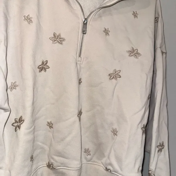Elevated Faith Floral Half Zip Sweatshirt L Cream Cropped Cozy - Image 10