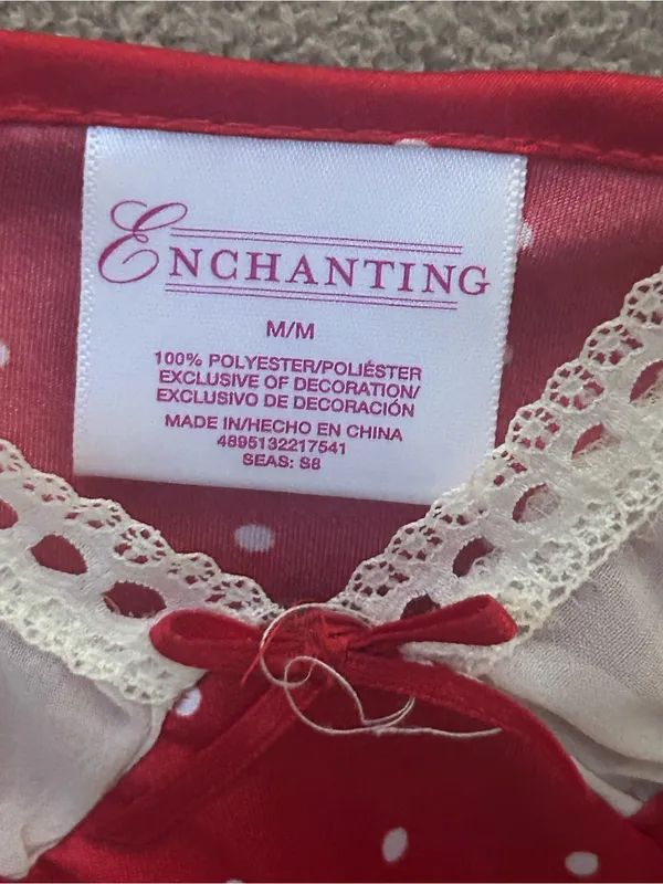 Red Satin dress White lace Trim Chemise slip dress size Medium Lace polkadot - Image 3