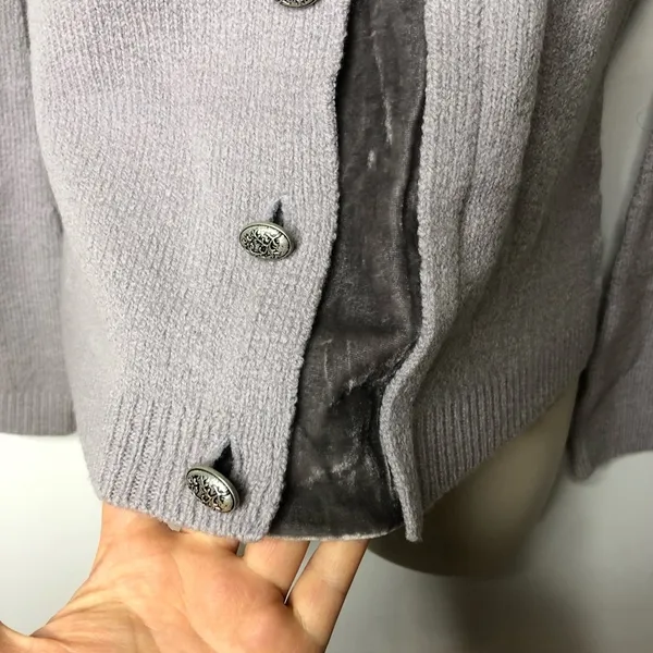 HWR Anthropologie grey high collar merino wool velvet button up sweater cardigan - Image 3