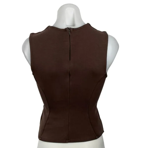 Zara Women's Brown Sleeveless Crew Neck Pleated Peplum Shirt Blouse Top Size M - Image 4