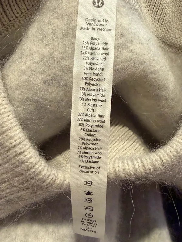 Lululemon Alpaca Wool-Blend V-Neck Sweater Heathered White Opal M - Image 5