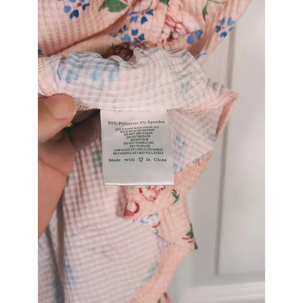 VRG GRL Floral Smocked Ruched Mini Dress Size Small Pink Dainty Coquette - Image 9