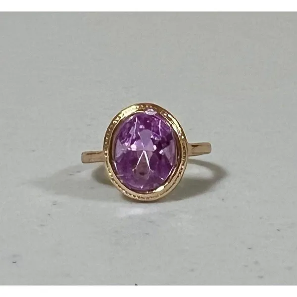Gold Purple Diamond Gemstone Round Oval-Shaped Band Ring Jewelry Size 5 💜✨ - Image 2