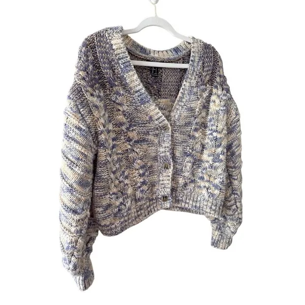Forever 21 Blue Purple Space Dye Cable Knit‎ Cropped Cardigan Sweater Small - Image 3