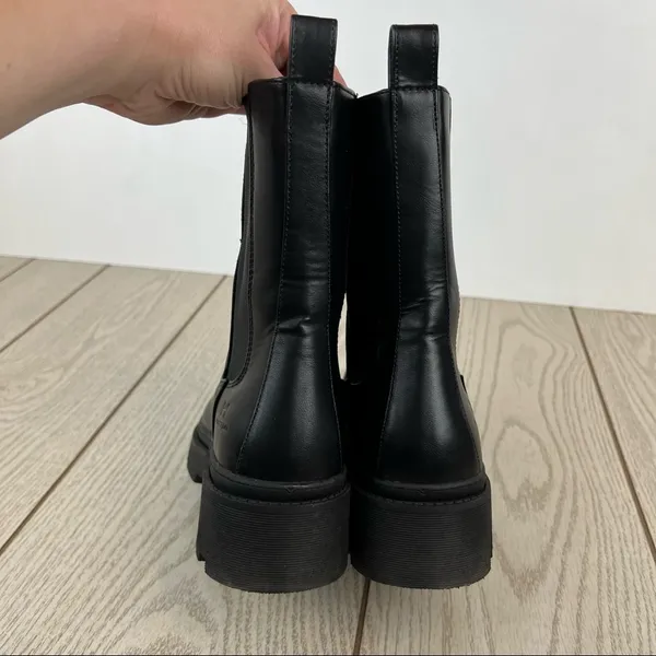 H by Halston Rio Lug Sole Tall Chelsea Boots US6/EUR36.5 Black Vegan Leather $125 - Image 7
