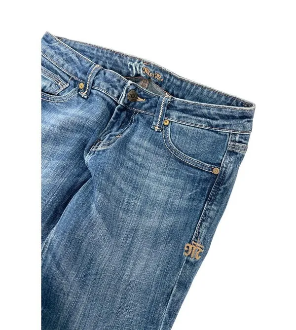 Miss Me 27 Flare Raw Edge Low Rise Denim Jean Embossed Back Pockets 30" Inseam - Image 4