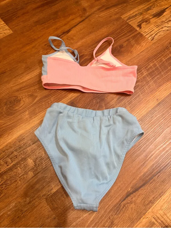 Ribbed Bikini Set - Pink & Light Blue - Image 3
