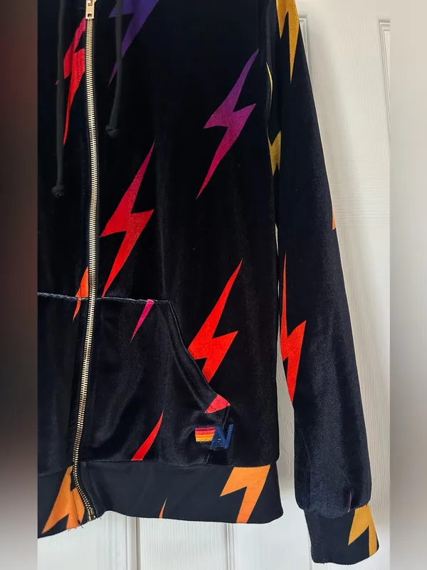 Aviator Nation Black Velvet Hoodie and pants set Multicolor Lightning Bolt - Image 4
