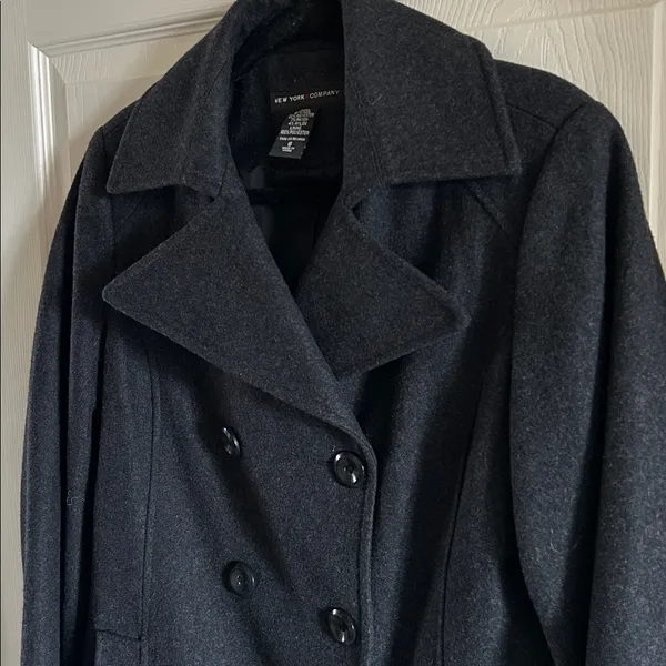 New York & Co Fall Gray Wool Blend Pea Coat Jacket Sz 6 Dark Academia Preppy - Image 3