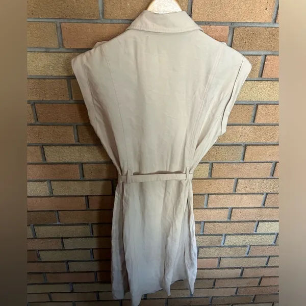 NWT Calvin Klein Women's Tan Belted Fitted Button Front Cap Sleeve Dress Size 10 - Image 3