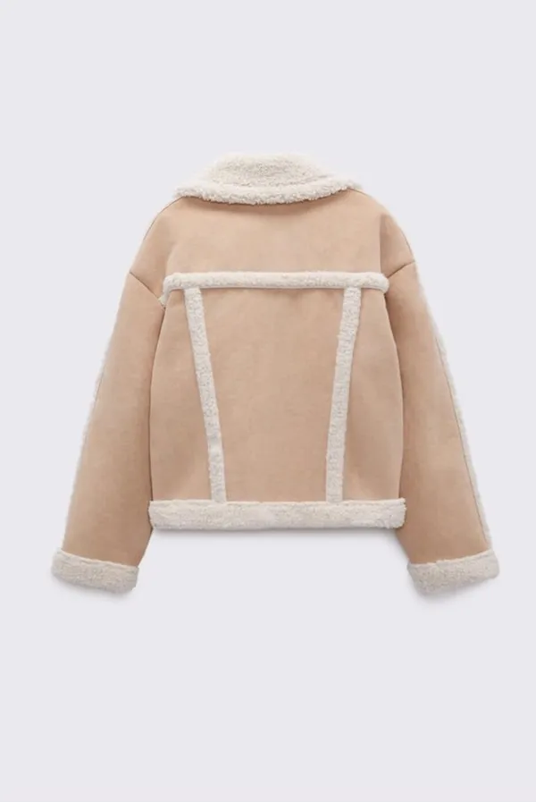 ZARA Women's Faux Shearling Double Faced Jacket (Light-camel)  - Image 2