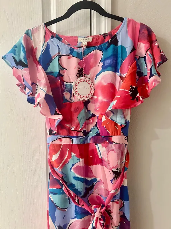 Umgee Bright Floral Belted Midi Dress Size Small - Image 4