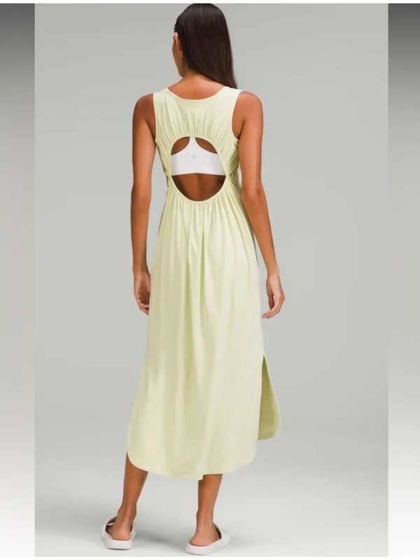 lululemon athletica Pima Cotton Open-Back Midi Dress Green Size 10 - Image 2