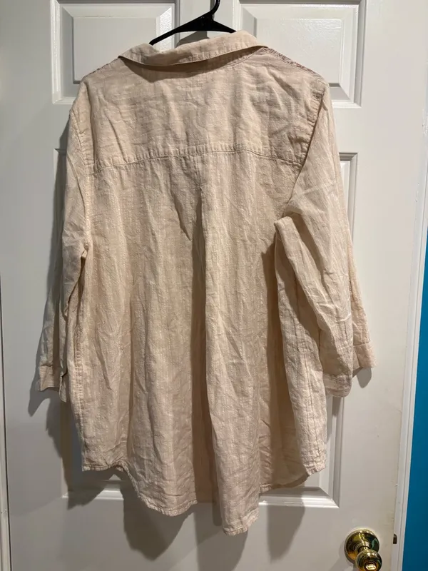 Coldwater Creek button-down tunic blouse cream boho beaded 1X - Image 5
