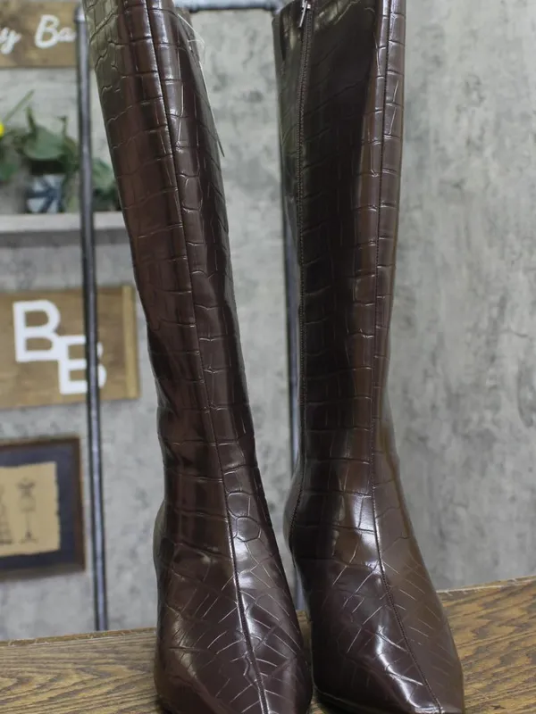 NWT INC International Concepts Sameya Mid-Heel Knee High Boots Brown Croc 10.5M - Image 5