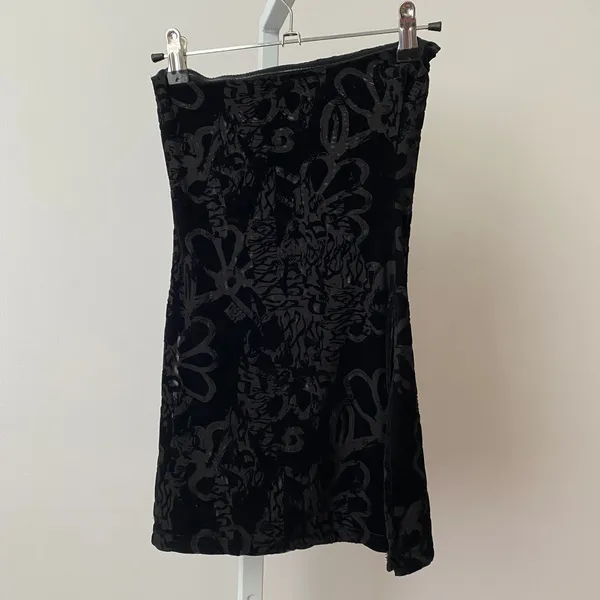 Tiger Mist‎ XS Black Strapless Mini Dress Burnout Velvet Mesh Floral Goth Witchy - Image 7