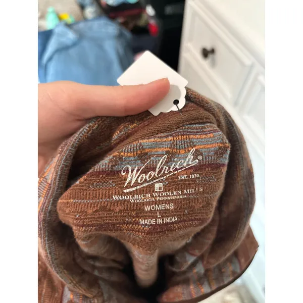granola Southwestern boho Woolrich Pullover Brown Geometric Quarter Zip Large - Image 4