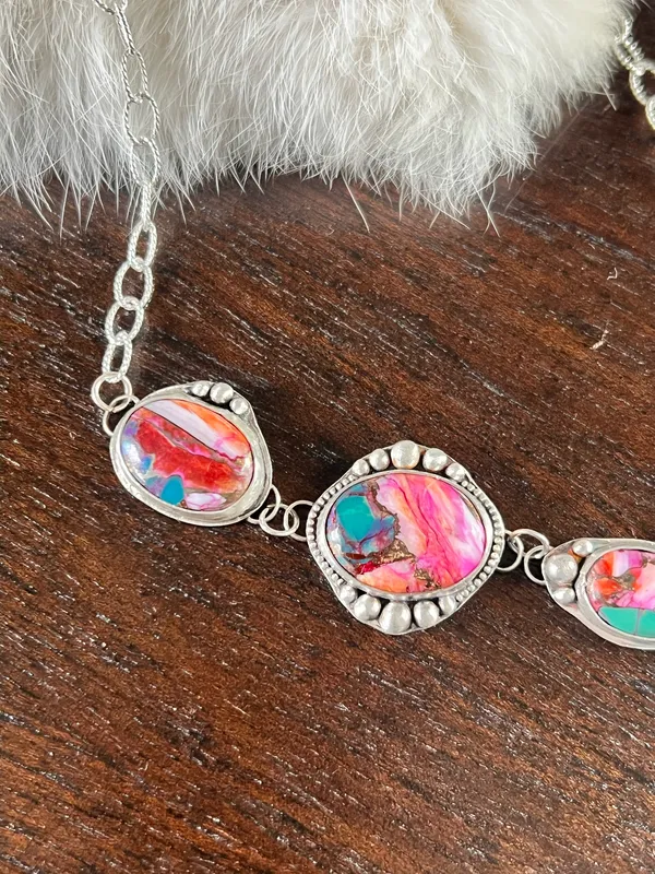 Pink spiny oyster sterling silver choker necklace - Image 3