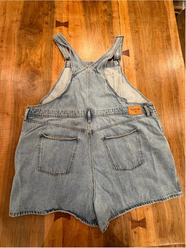PARKE Denim Shortalls Romper Womens Plus 2X Blue Overalls Mini Coverall Cotton - Image 4