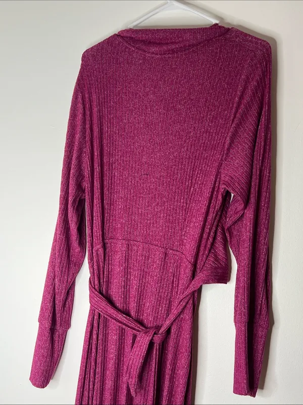 NWT Anthropologie Daily Practice Magenta Ribbed Collared Maxi Wrap dress - Image 7