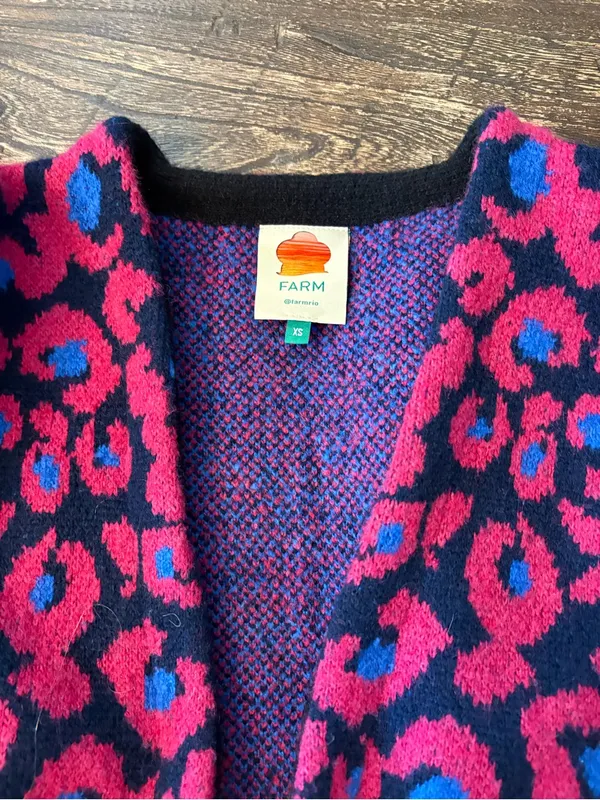 FARM Rio Mixed Leopard Cardigan Women‎ XS Multicolor Knit Open Front - Image 5
