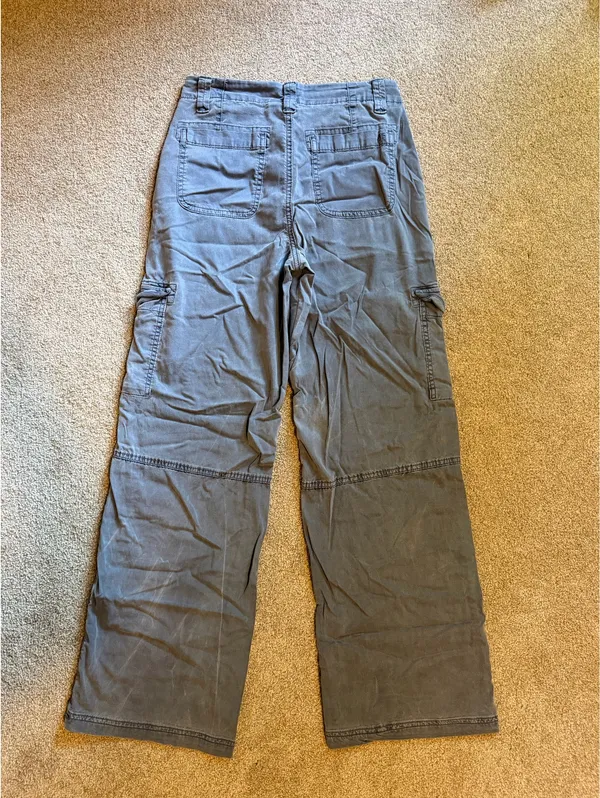 American Eagle Grey/Blue Super High Rise Baggy Wide Leg Stretch Cargo Pants - Image 6