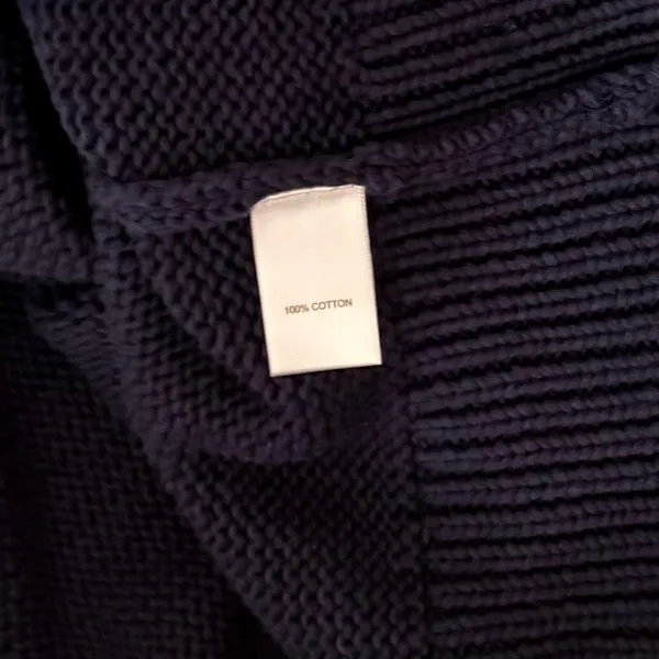 CAROLINE CONSTAS Navy Blue Cotton Cropped Cardigan Sweater Quiet Luxury Medium - Image 11