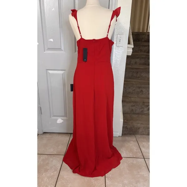 Lulus Women’s Ruffles Front String Side Slit Maxi Dress NWT XL Red Formal Prom - Image 12