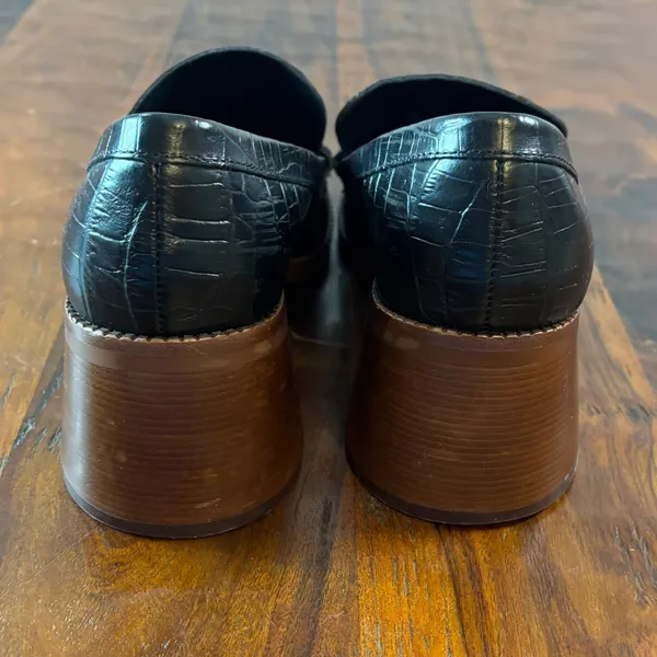 Dolce Vita Hoven Black Croc Embossed Leather Block Heel Penny Loafers Womens 9.5 - Image 2