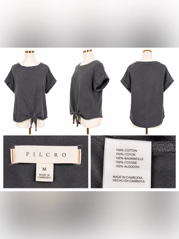 Pilcro Gray Cotton Sweatshirt Tee Tie Front Top Size Medium - Image 4
