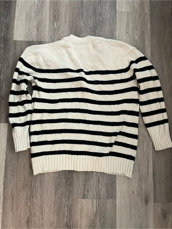 American Eagle Cardigan Womens Medium Ivory Black Striped Knit Shawl Collar - Image 9