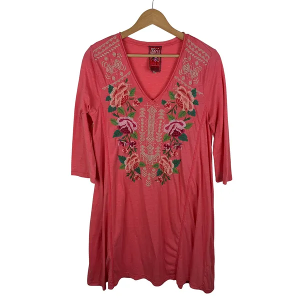Johnny Was Dorana Floral Embroidered Tunic Top Medium Pink Cottage Boho Chic‎ - Image 2