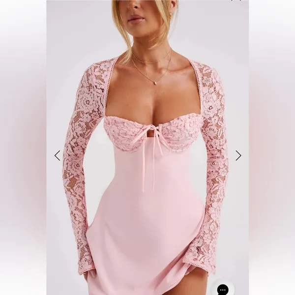 JACINTA MINI DRESS - BLUSH Lace Sleeve Dress S - Image 6