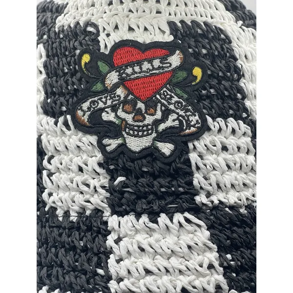 Ed Hardy, Black‎ And White Crochet Checkered Bucket hat festival Boho - Image 3