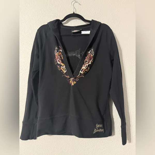 Harley-Davidson Black Hoodie with Embroidered Design - Image 3