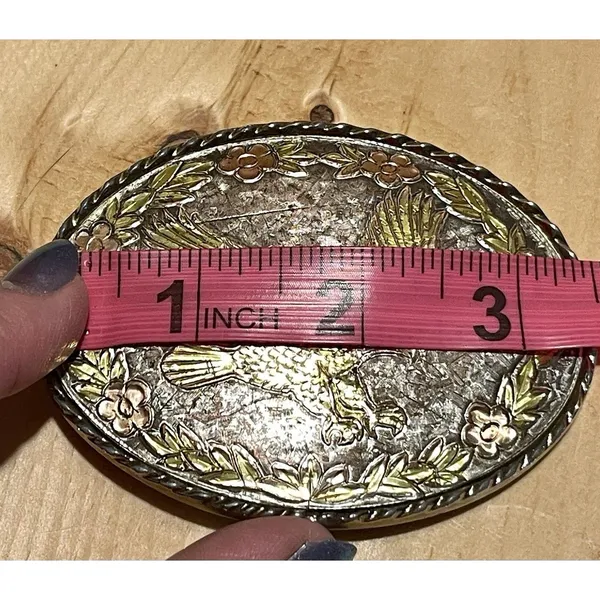 Vintage Eagle Belt Buckle Made In USA Mixed Metal Silver Gold Copper Oval - Image 9