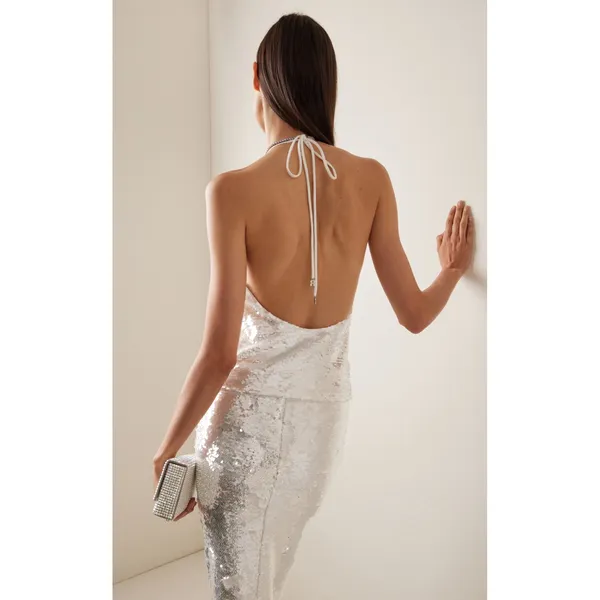 ROTATE Birger Christensen White‎ Sequin Halter Top & Pencil Midi Skirt Set NWT - Image 3