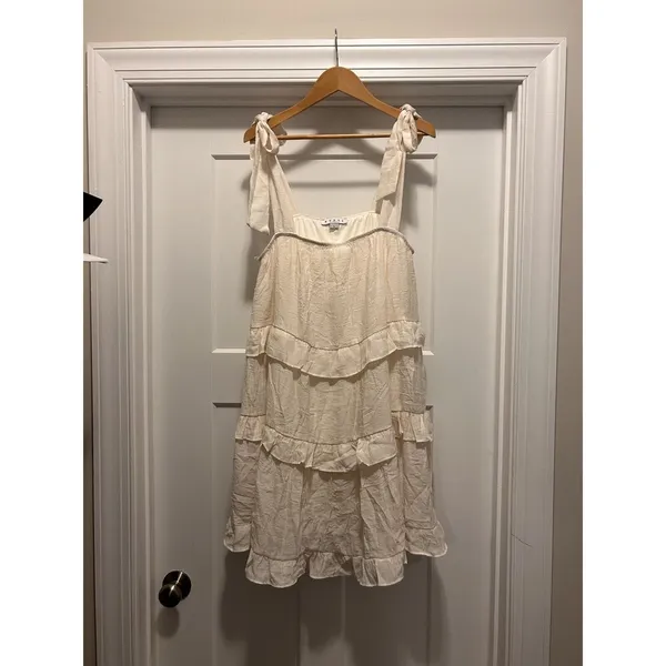 Cream Hyfve Tiered Lined Ruffle Mini Tie Sundress Feminine Coastal Women Large - Image 4
