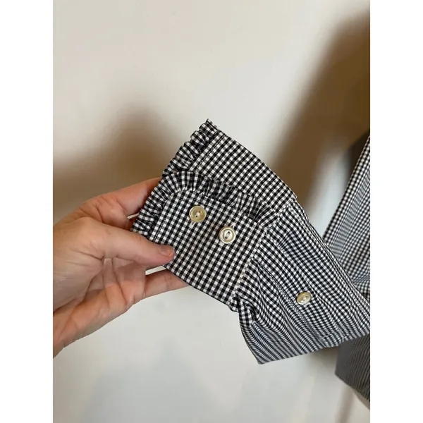 Peter Millar Black And White Gingham Long Sleeve Button Down Ruffle Trim Top XS‎ - Image 8