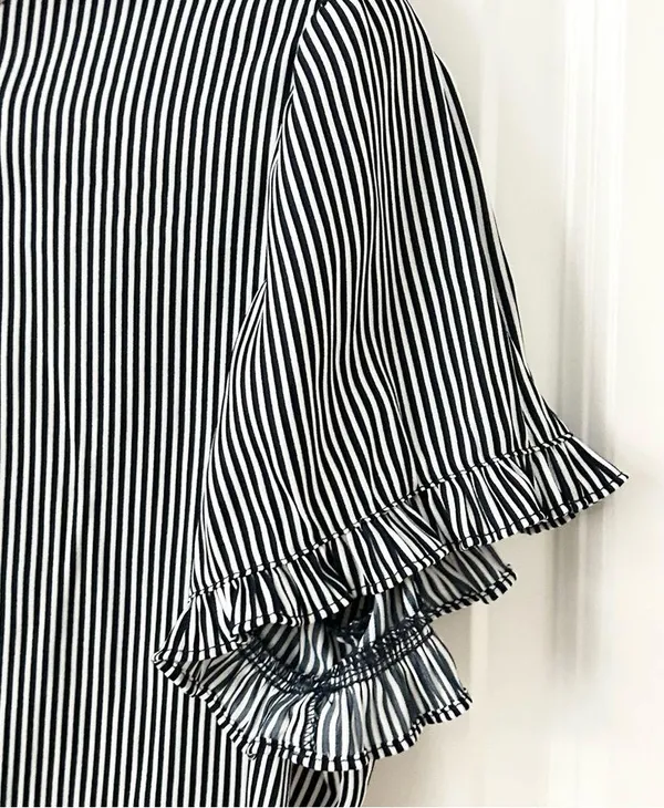 T Tahari Navy and White Stripe Button Down Blouse Large NWT - Image 4