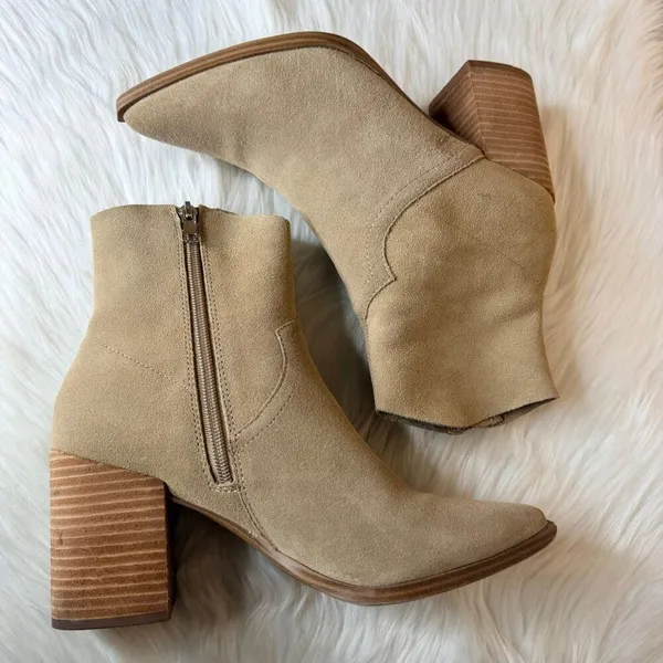 Steve Madden Cate Sand Suede Block Heel Pointed Toe Pull On Ankle Boots Size 8 - Image 10
