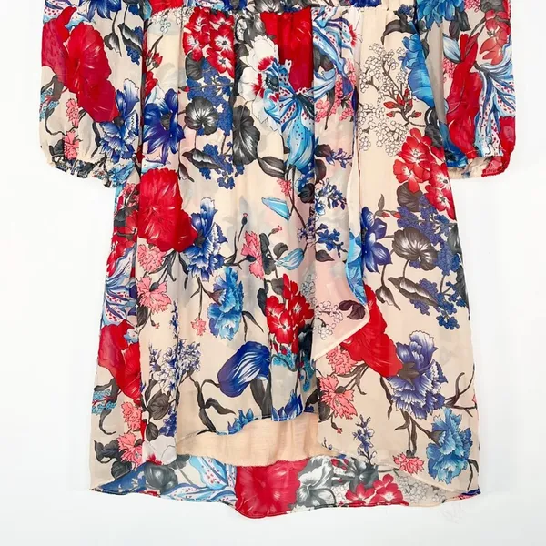 Honey Punch Nude Multicolor Floral Print Flowy Long Sleeve Dress Lulus Womens M - Image 4