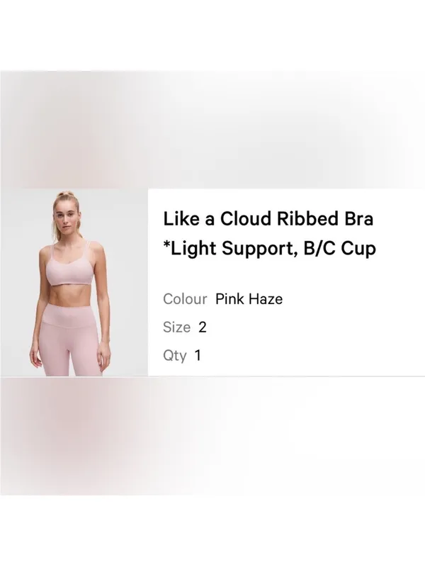 Lululemon Like a Cloud Ribbed Bra *Light Support in Pink Haze - Size: B/C Cup - Image 3