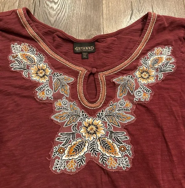 Shyanne Blouse Top Long Sleeve Peasant Boho Western Cowgirl Embroidered Rodeo XL - Image 2