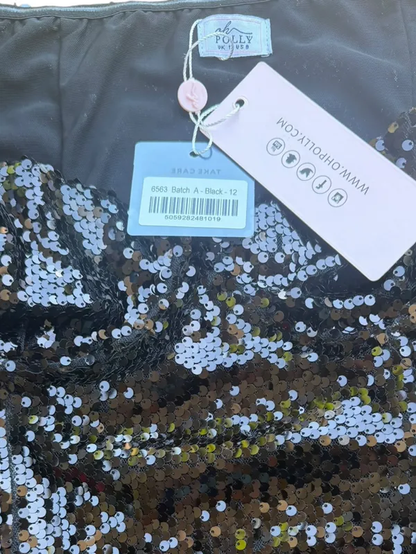 NEW Oh Polly Black Off-Shoulder Sequin Mini Dress Bustier Long sleeve birthday - Image 8