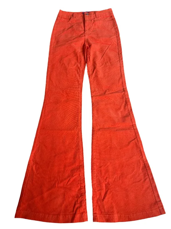 Edikted Bright Orange Corduroy Pants Flare Leg Casual Bold Size XS Women's NWT - Image 2
