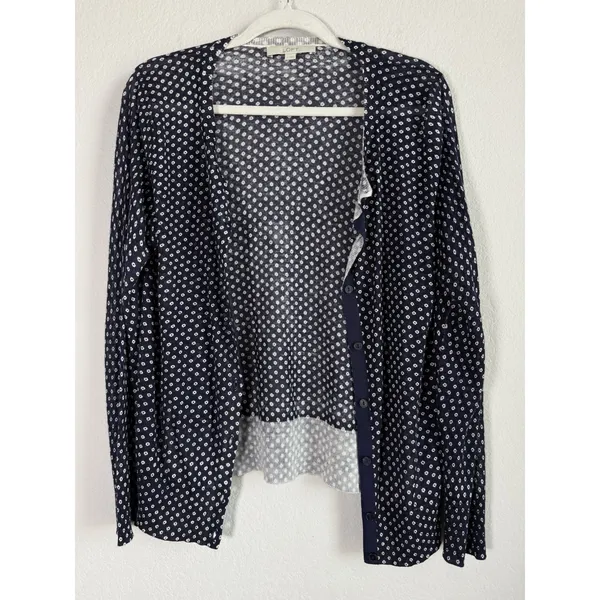 Loft Navy Polka Dots Button Up Cardigan Sweater Women's Size‎ Large Lightweight - Image 8